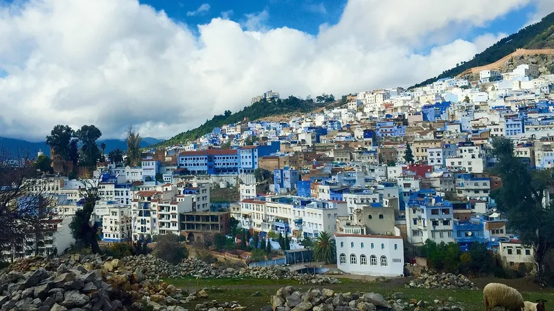 An illustration of a blue alley in Chefchaouen, Morocco